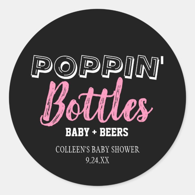 Poppin Bottles Girl Baby Shower Stickers (Front)