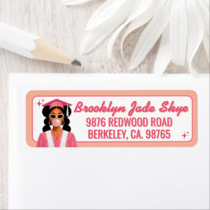 Poppin’ Bubblegum African American Pink Graduation Return Address Label