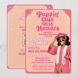 Poppin Out With Honours Pink Bubblegum Graduation Invitation