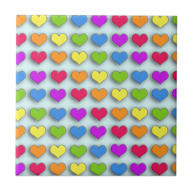 Poppin Retro Hearts Ceramic Tile (Front)