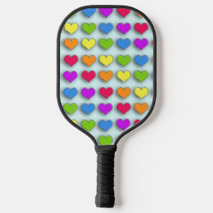 Poppin Retro Hearts Fun Rainbow Pattern Pickleball Paddle
