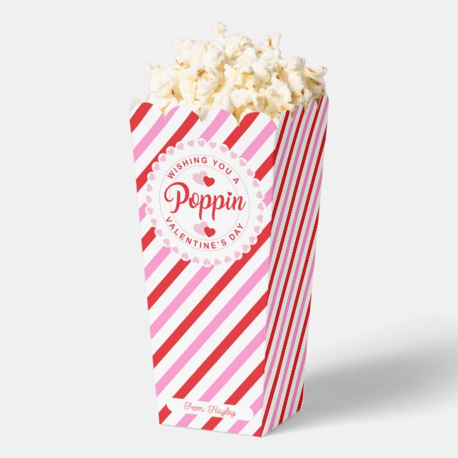 Poppin Valentine Popcorn Box Pink and Red Stripe (Popped)