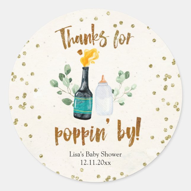 Popping Bottles Baby Shower Thank You sticker (Front)