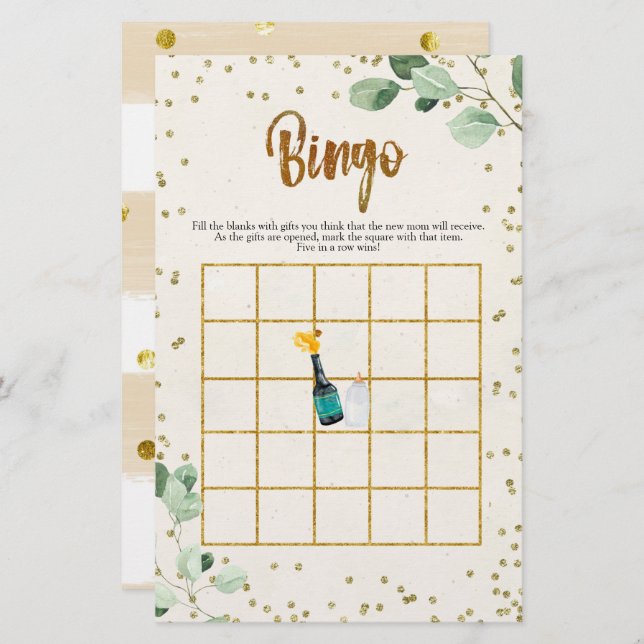 Popping Bottles Bingo Baby Shower Games (Front/Back)