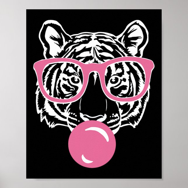 Popping Bubble Gum Tiger Smart Pink Gles Cat And T Poster (Front)