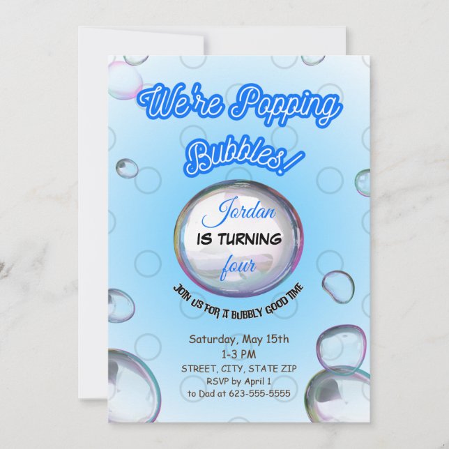 Popping Bubbles Blue Invitation (Front)