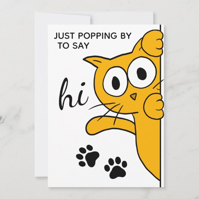Popping by To Say Hi Cute Cat Flat Greeting Card (Front)