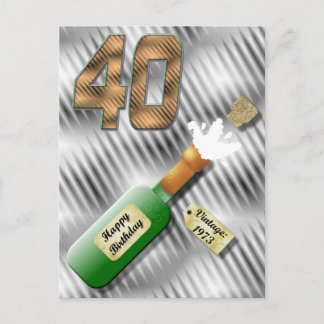 Popping Champagne Bottle 40th Birthday Postcard