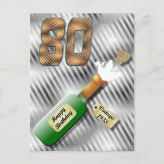 Popping Champagne Bottle 80th Birthday Postcard