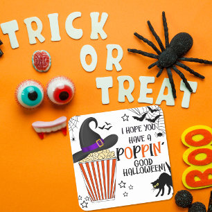 Popping Good Halloween Popcorn Treat favour Bag Square Sticker