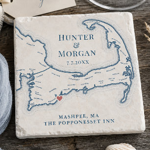 Popponesset Inn Wedding Favour Cape Cod Map Stone Coaster