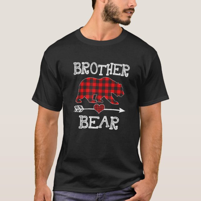 Poppop Bear Christmas Pajama Red Plaid Buffalo Fam T-Shirt (Front)
