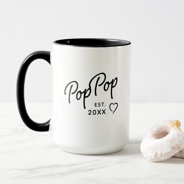 PopPop Grandpa Reveal Est. Year Minimalist Mug (With Donut)