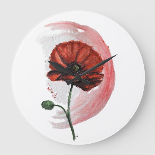 Poppy: A Delicate & Vibrant Watercolor Flower Large Clock (Front)