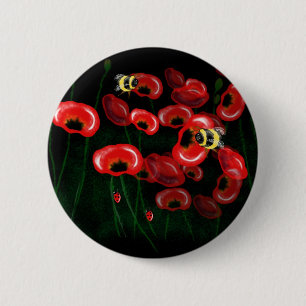 POPPY and BEE art 6 Cm Round Badge