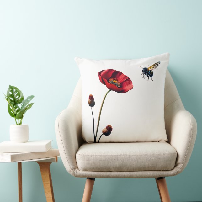 Poppy And Bee Cotton Throw Pillow (Chair)