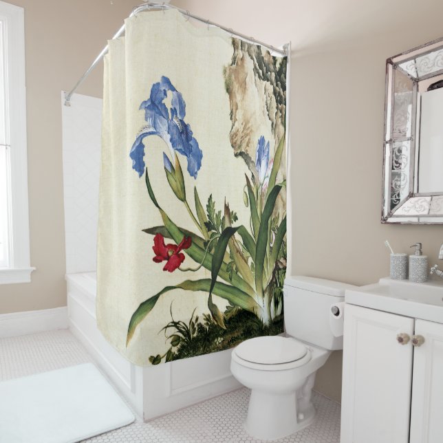Poppy and Butterfly Flower Fine Art Shower Curtain (In Situ)
