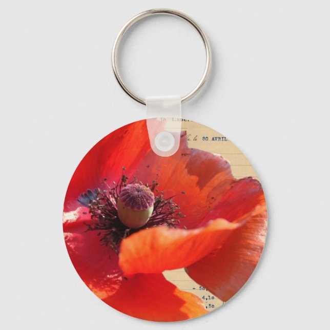 Poppy and Ephemera Digital Art Key Ring (Front)