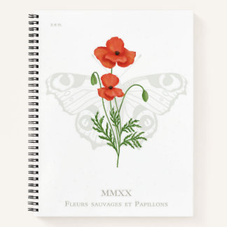 Poppy and Peacock butterfly notebook