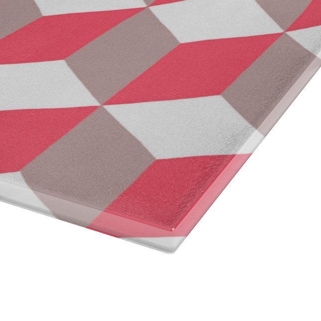 Poppy and Soft Grey Isometric Cube Pattern Cutting Board (Corner)