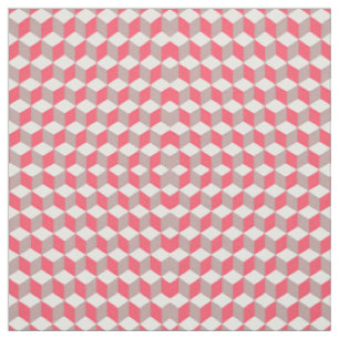Poppy and Soft Grey Isometric Cube Pattern Fabric