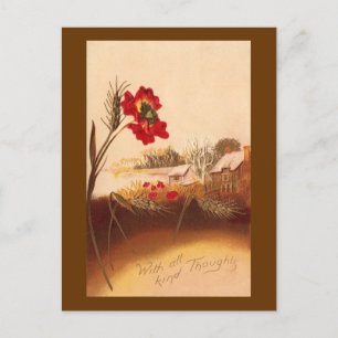 Poppy and Wheat Vintage Autumn Postcard