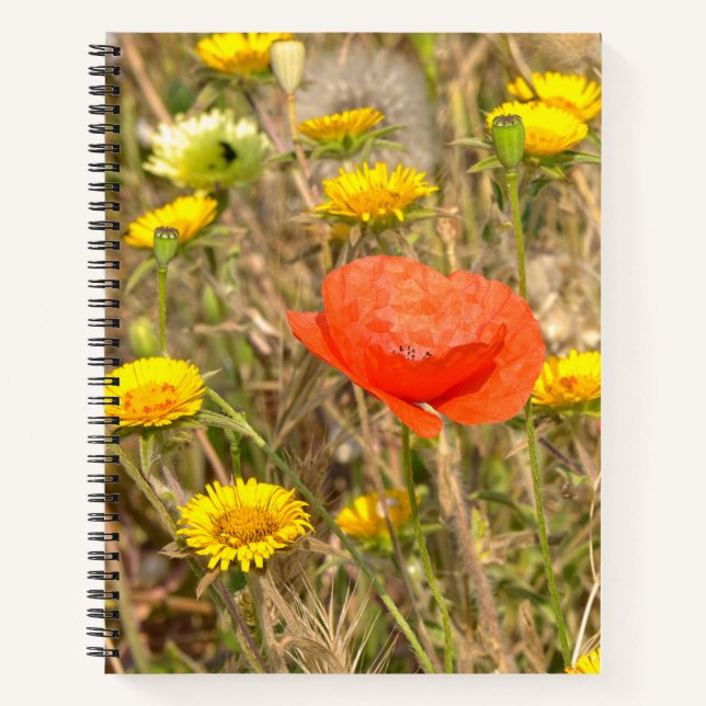 Poppy and yellow daisies postcard metal ornament T Notebook (Front)