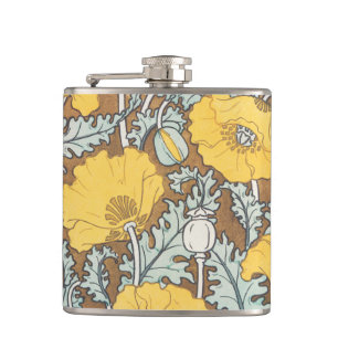 Poppy Art Illustration Flower Nouveau Hip Flask