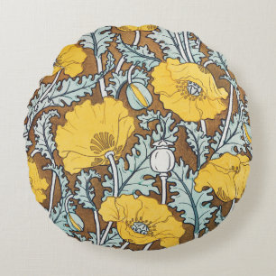 Poppy Art Illustration Flower Nouveau Round Cushion