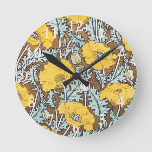 Poppy Art Illustration Flower Pattern Round Clock