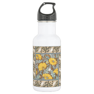 poppy art illustration yellow flower 532 ml water bottle