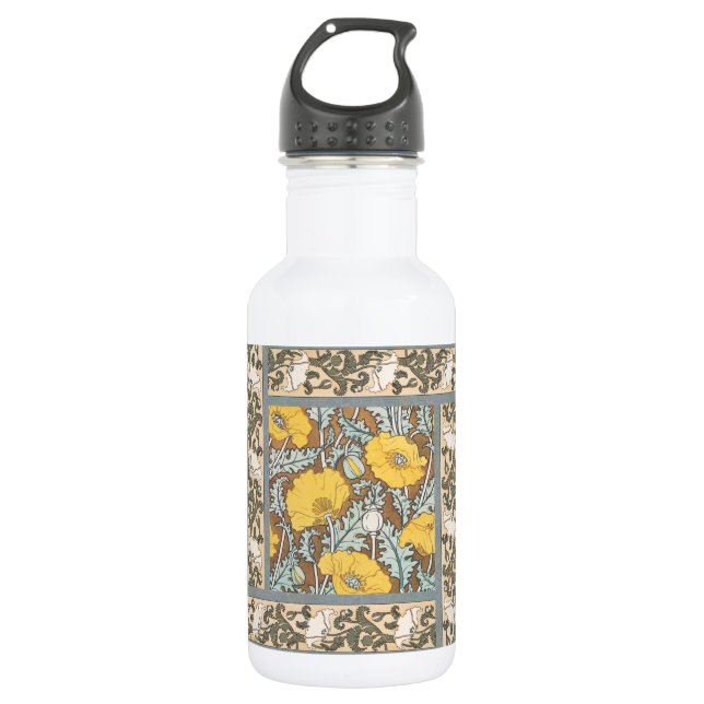 poppy art illustration yellow flower 532 ml water bottle (Front)