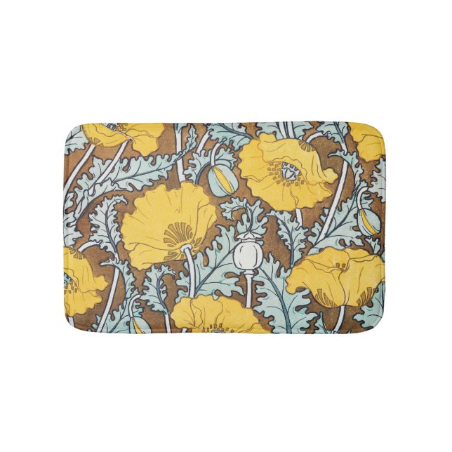 poppy art illustration yellow flower bath mat (Front)
