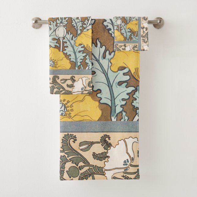 poppy art illustration yellow flower bath towel set (Insitu)