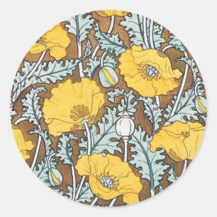 poppy art illustration yellow flower classic round sticker