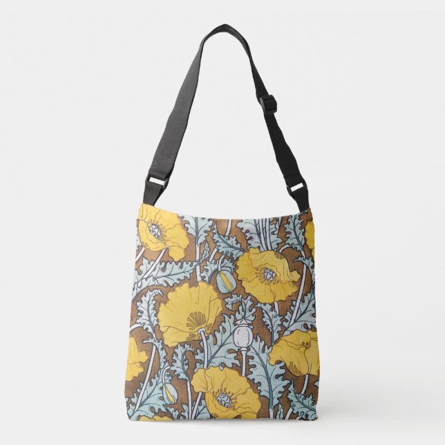 poppy art illustration yellow flower crossbody bag (Front)