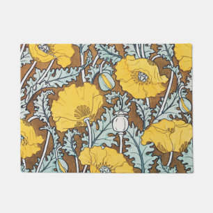 poppy art illustration yellow flower doormat