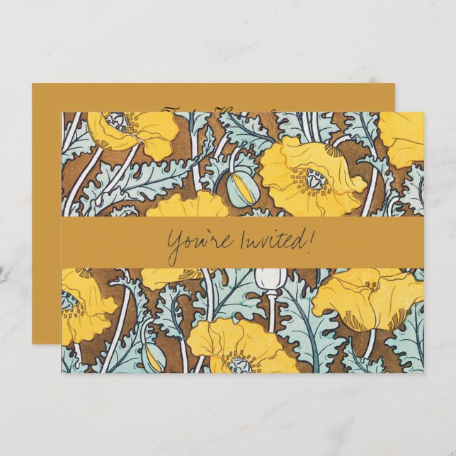 poppy art illustration yellow flower invitation (Front/Back)