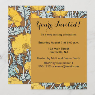 poppy art illustration yellow flower invitation