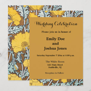 poppy art illustration yellow flower invitation