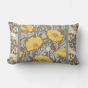 poppy art illustration yellow flower lumbar cushion
