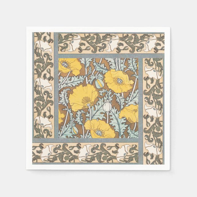 poppy art illustration yellow flower napkin (Front)