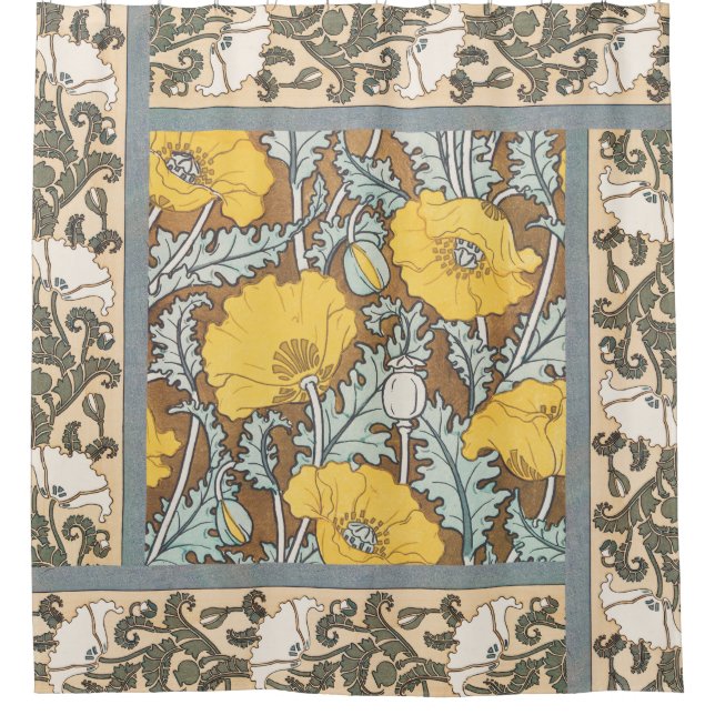 poppy art illustration yellow flower shower curtain (Front)