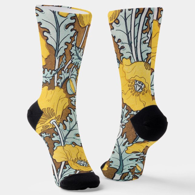 poppy art illustration yellow flower socks (Angled)