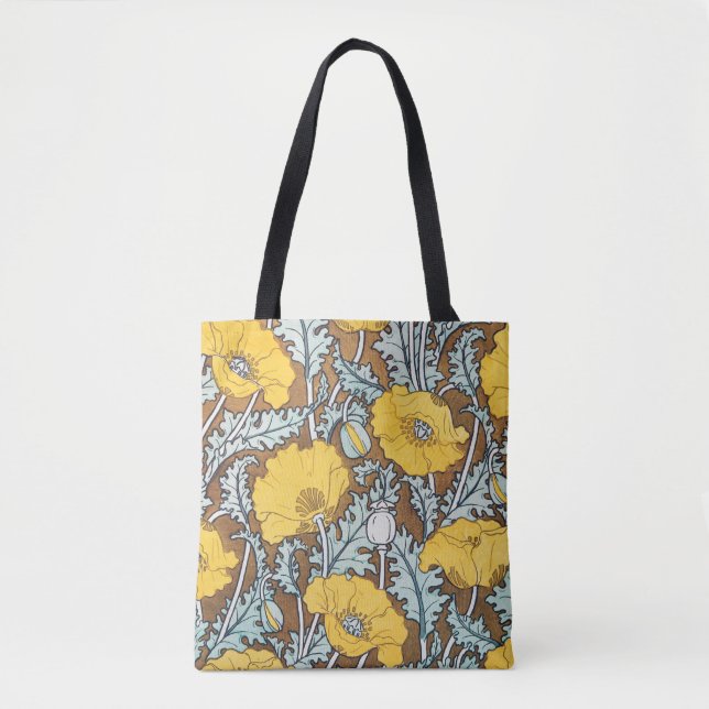 poppy art illustration yellow flower tote bag (Front)