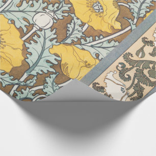 poppy art illustration yellow flower wrapping paper