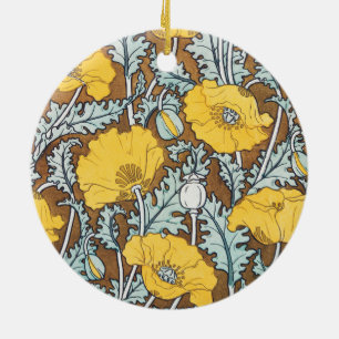 Poppy Art Nouveau Illustration Yellow Flower Ceramic Ornament