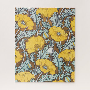 Poppy Art Nouveau Illustration Yellow Flower Jigsaw Puzzle