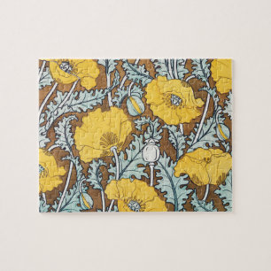 Poppy Art Nouveau Illustration Yellow Flower Jigsaw Puzzle