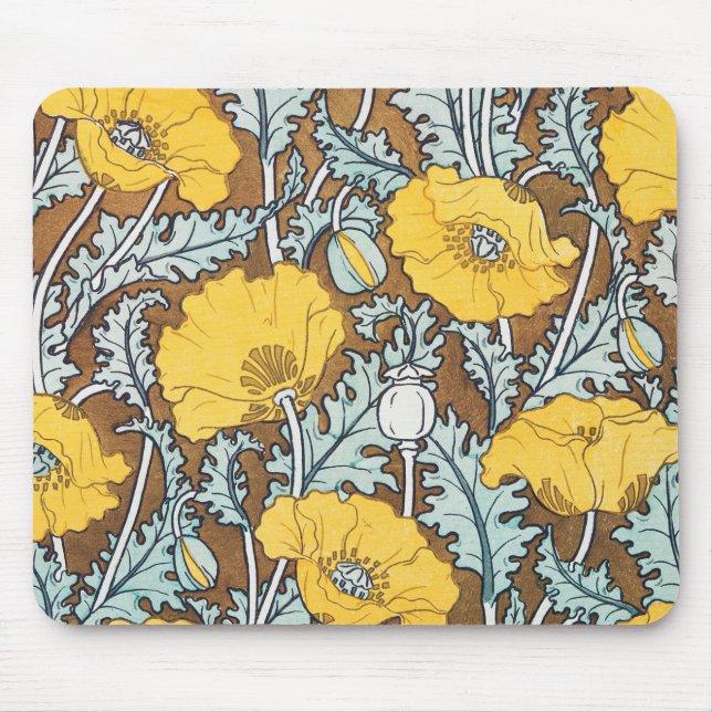 Poppy Art Nouveau Illustration Yellow Flower Mouse Pad (Front)
